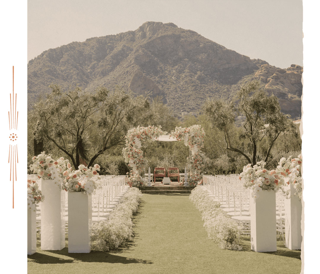 Outdoor wedding ceremony with scenic mountain views